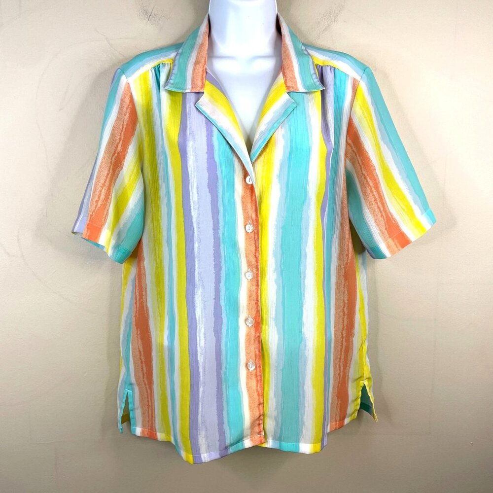Vintage 90s Pastel Stripe Tunic Top Womens Medium Easter Church Beach Travel
